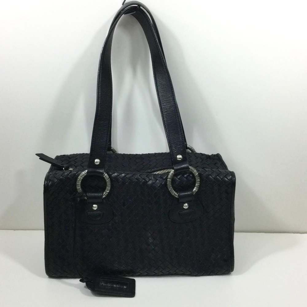 Rectangular Shoulder Bag Black Woven Leather - image 1
